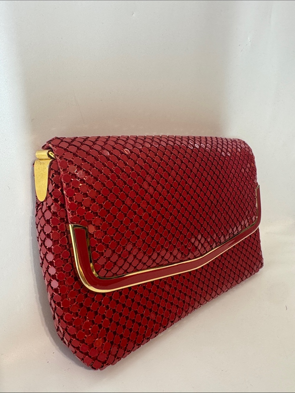 Vintage Another Y&S Original Red Metal Mesh Crossbody Evening Bag 1980s Disco